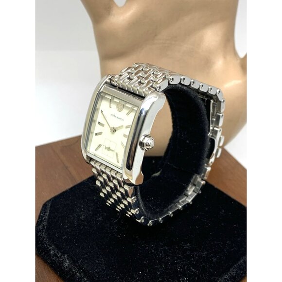 Tory Burch Women's Watch TBW1069 Eleanor Quartz Cream Dial Silver Steel Tank - Picture 2 of 13